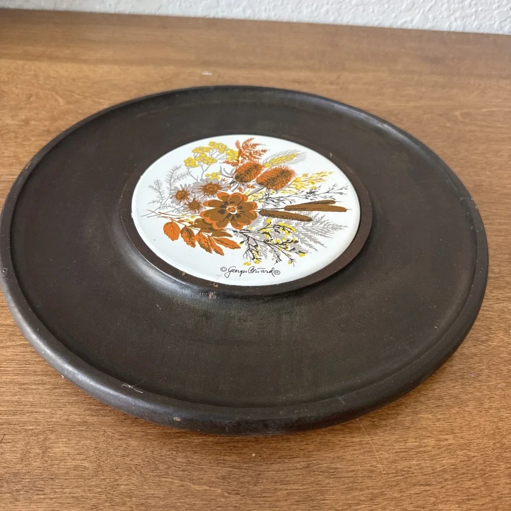 George Briard Round Serving Board With Autumn Ceramic Tile Cottage Core MCM